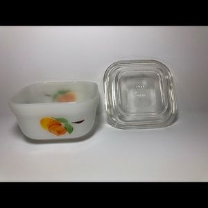 Vintage fire king hand painted dish with lid